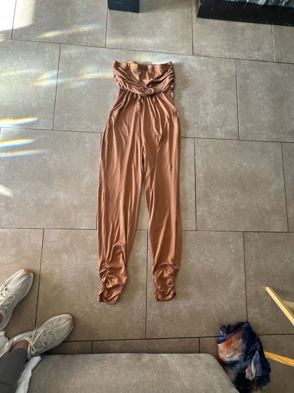 Riley & James Jumpsuit Size L Brown Strapless Ruched Ankle